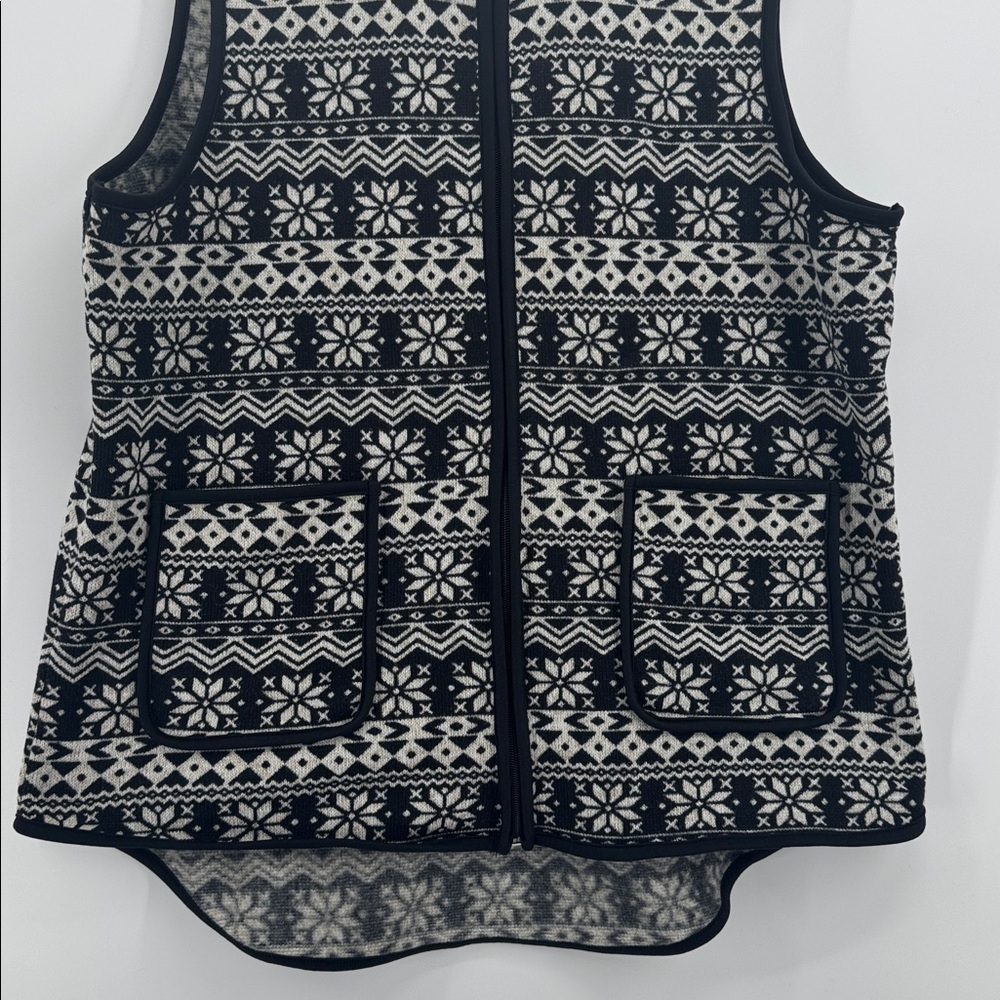 Vermont Country Store fair Isle‎ Black & Cream Snowflake Fleece Zip Vest Sz 1X - Picture 3 of 7